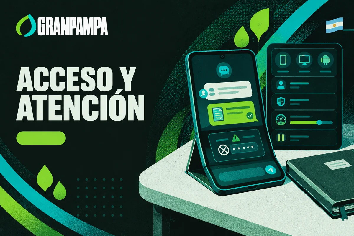 Celular plegable con soporte, opciones de acceso y límites.
