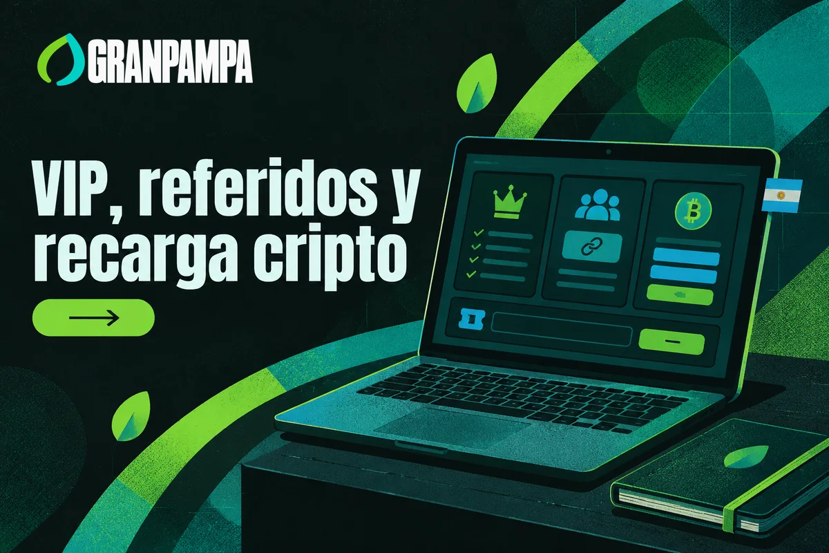 Laptop con programa VIP, referidos, recarga cripto y códigos.
