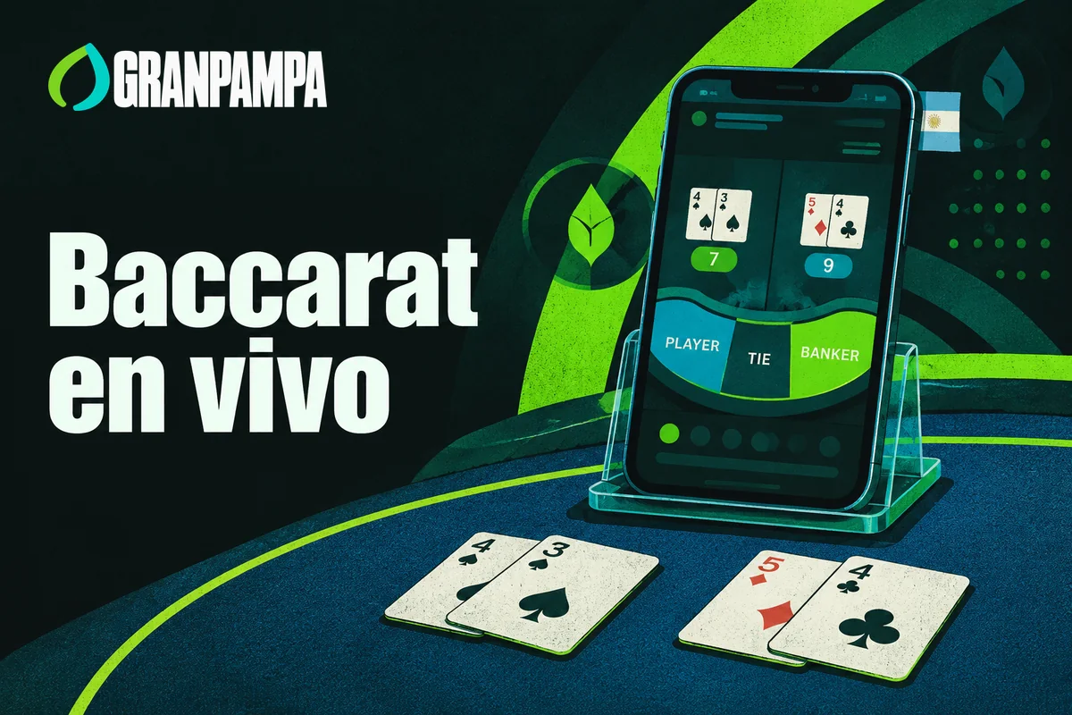 Celular con baccarat y manos de Jugador y Banquero.