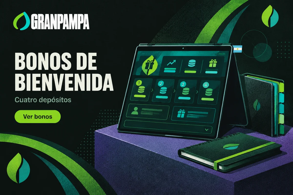 Pantalla con bono de bienvenida dividido en cuatro depósitos.