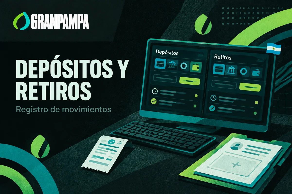 Panel de depósitos y retiros junto a comprobantes y documentación.