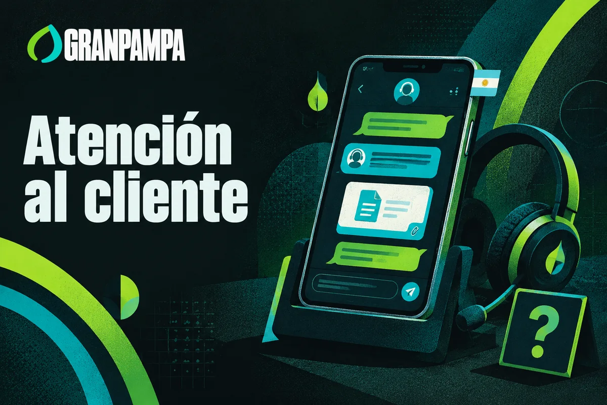 Celular con chat de soporte y auriculares sobre escritorio.