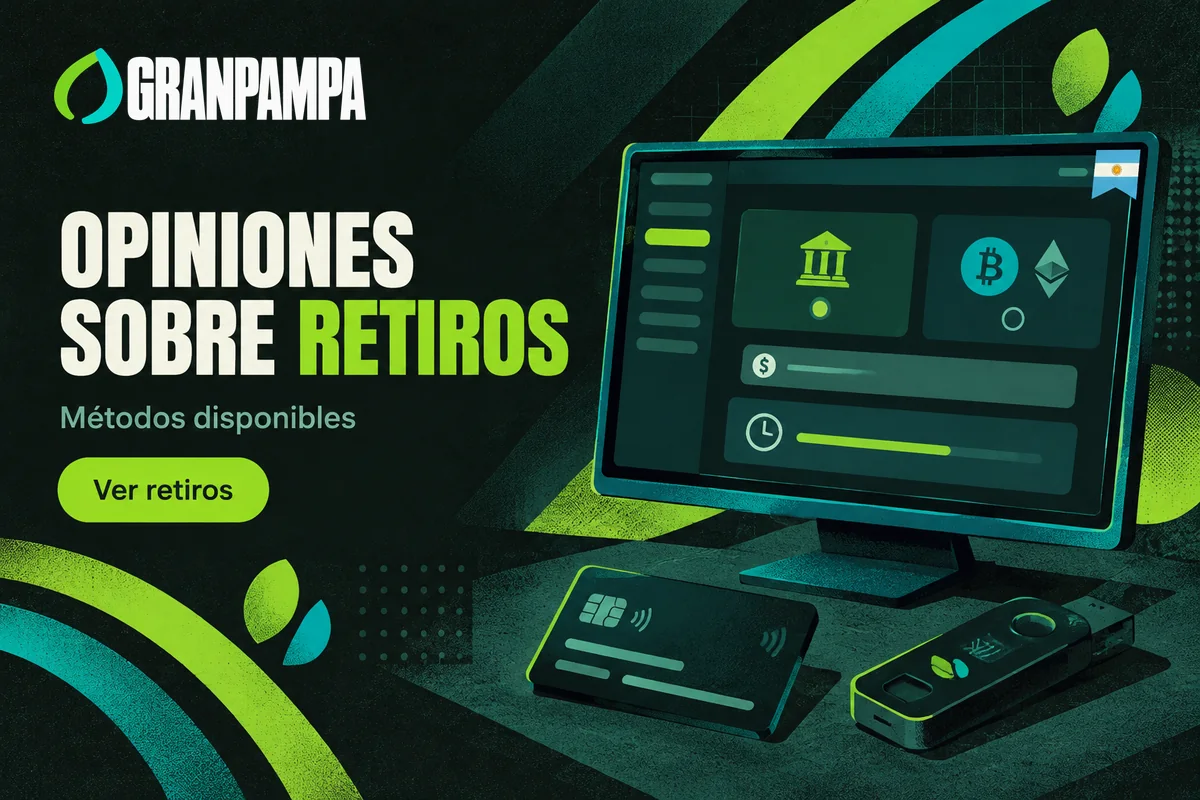 Pantalla de retiro con transferencia bancaria y billetera cripto.